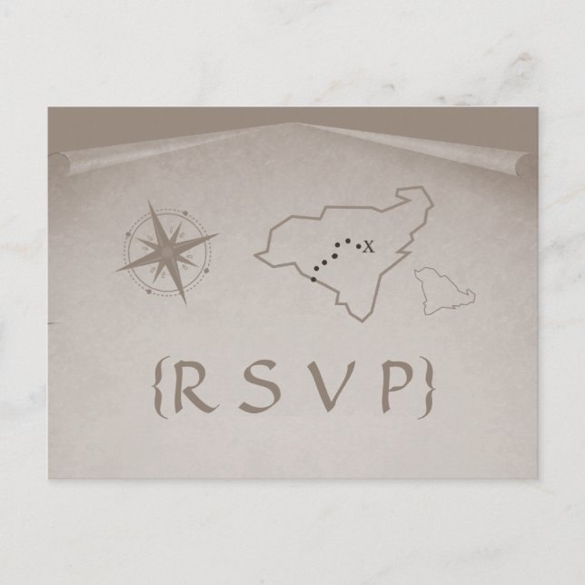 Treasure Map RSVP Postcard, Beige Invitation Postcard (Front)