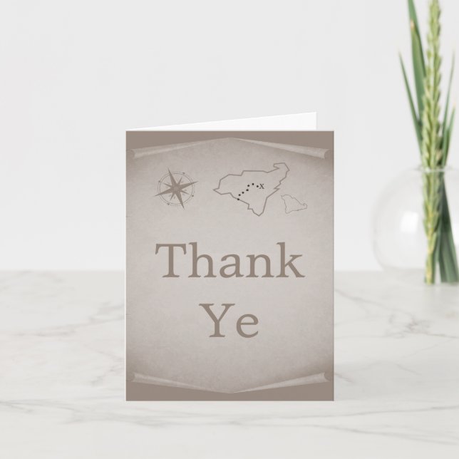 Treasure Map Thank You Card, Beige (Front)