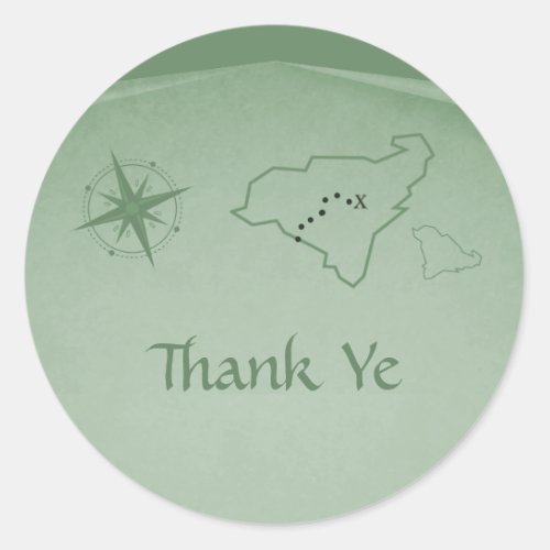 Treasure Map Thank You Stickers Green Classic Round Sticker