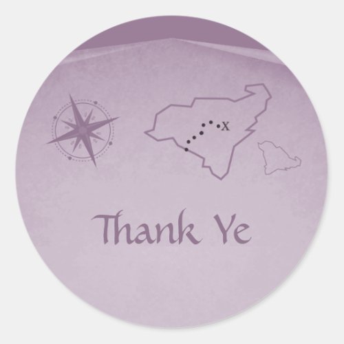 Treasure Map Thank You Stickers Purple Classic Round Sticker