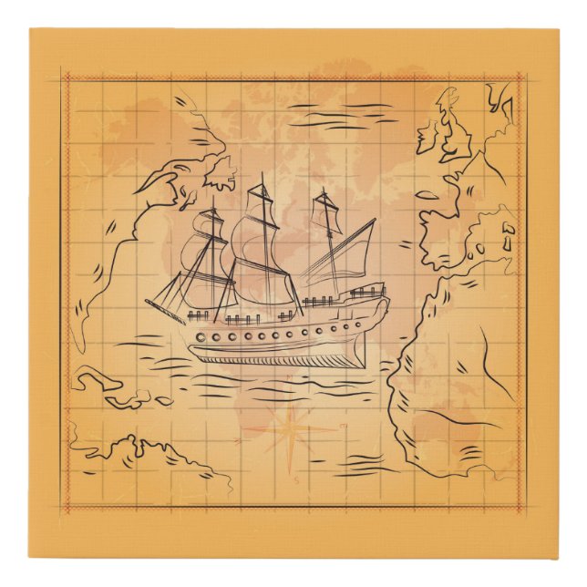 Treasure Map Themed Wrapped Canvas Painting (Front)