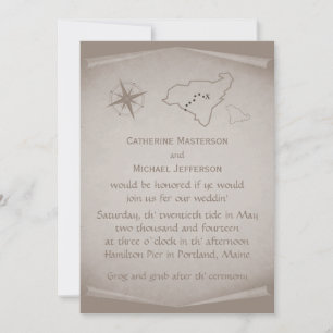 Treasure Map Wedding Invite, Beige Invitation