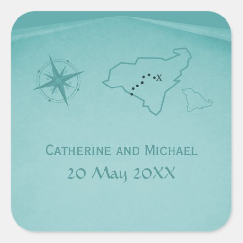 Treasure Map Wedding Stickers Teal Square Sticker