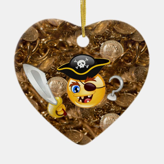 treasure pirate emoji ceramic ornament (Front)