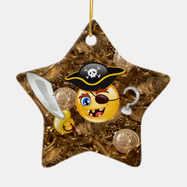 treasure pirate emoji ceramic ornament (Front)