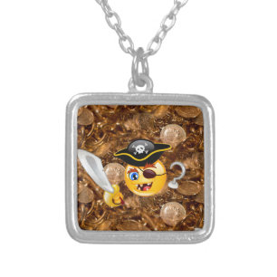 treasure pirate emoji silver plated necklace
