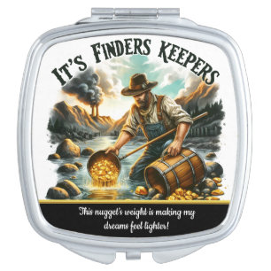 Treasure seeker panning in river compact mirror