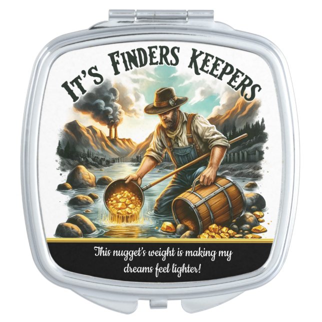 Treasure seeker panning in river compact mirror (Front)