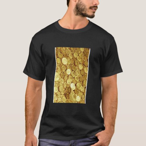 Treasure Threads Shimmering Gold Coin Elegance T_Shirt