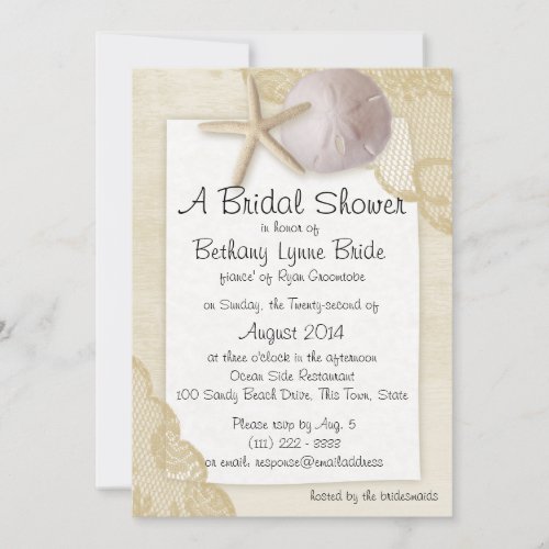 Treasured Beach and Antique Lace Bridal Showerd Personalized Invitations