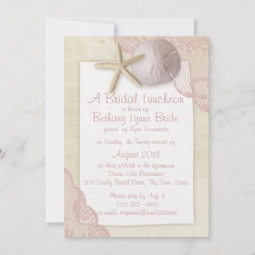 Treasured Beach and Lace Bridal Shower Custom Invitation
