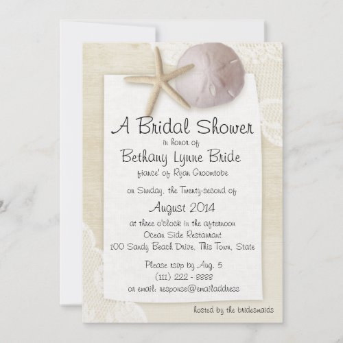 Treasured Beach and White Lace Bridal Showerd Invitation