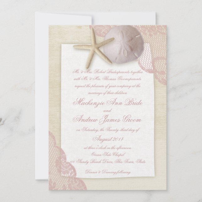 Treasured Beach Pink Wedding Invitation (Front)