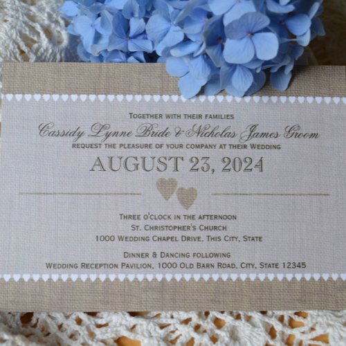 Treasured Hearts and Burlap Wedding Custom Invite