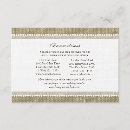 Treasured Hearts Burlap Look Directions Insert Personalized Announcement
