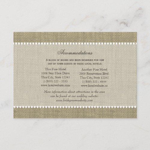 Treasured Hearts Burlap Look Directions Insert Personalized Announcements