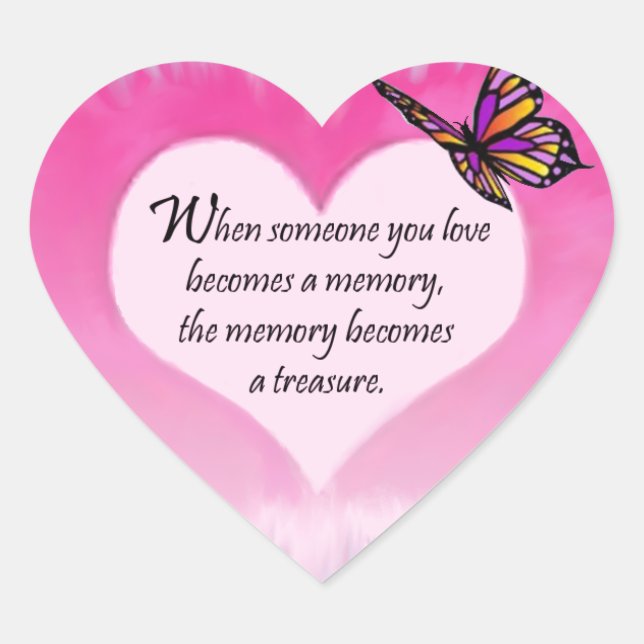 Treasured Memories Butterfly Poem Heart Sticker (Front)