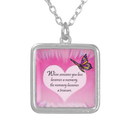 Treasured Memories Butterfly Poem Silver Plated Necklace