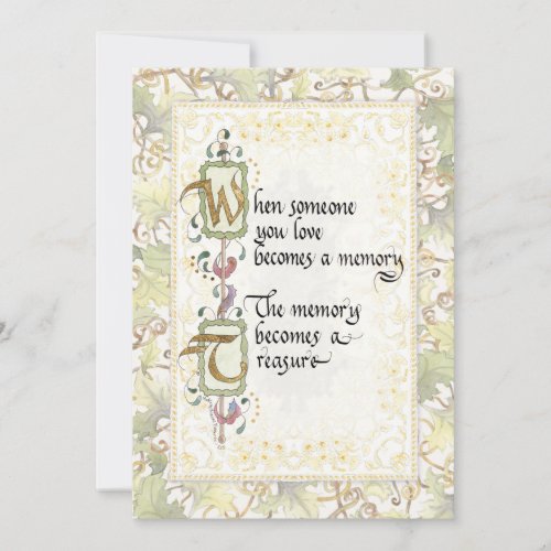 Treasured Memory Calligraphy Sympathy Tribute Card