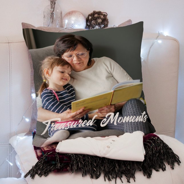 treasured moments Simple typography photo Throw Pillow (Creator Uploaded)