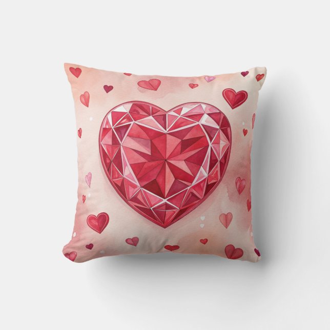 Treasured Ruby Heart Crystal Design Accent Pillow (Front)
