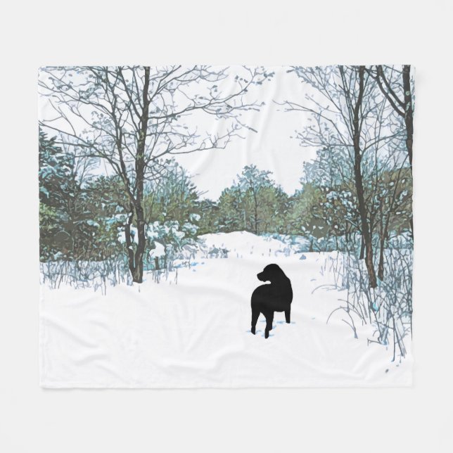 Treasures - Black Dog Art - Black Lab Fleece Blanket (Front (Horizontal))