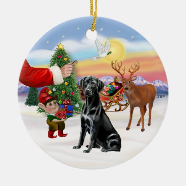 Treat for a Black Labrador Retriever Ceramic Ornament (Front)