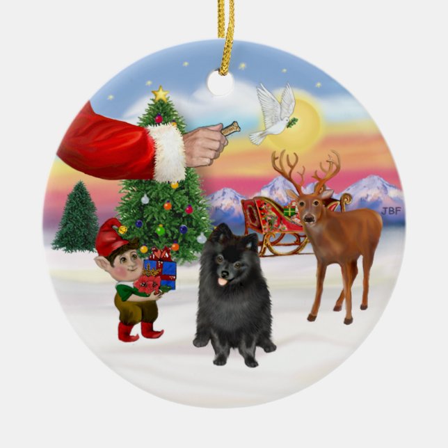Treat for a black Pomeranian Ceramic Ornament (Front)