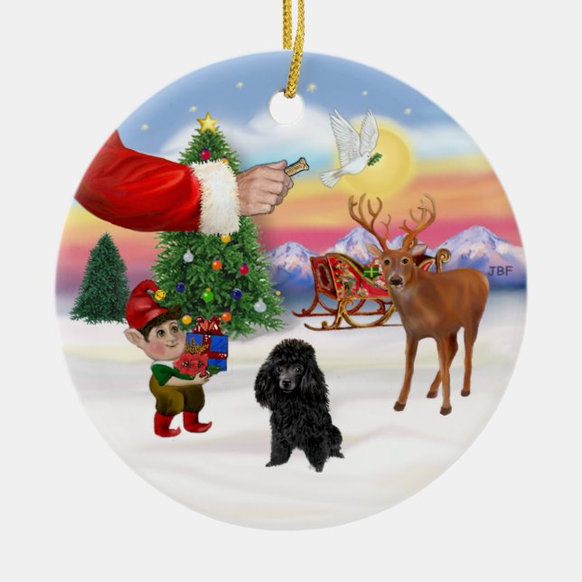 Treat for a Black Poodle (Toy) Ceramic Ornament (Front)