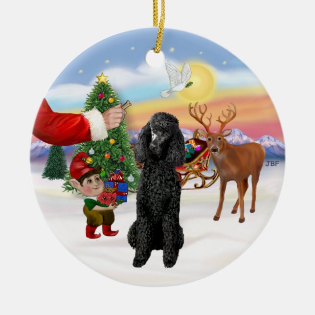 Treat for a black Standard Poodle Ceramic Ornament (Front)