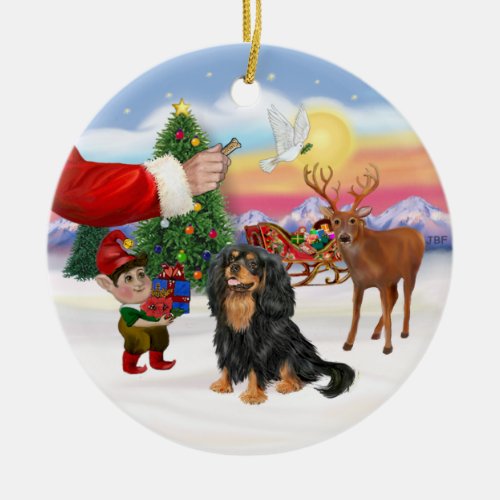 Treat for a Cavalier black  Tan Ceramic Ornament