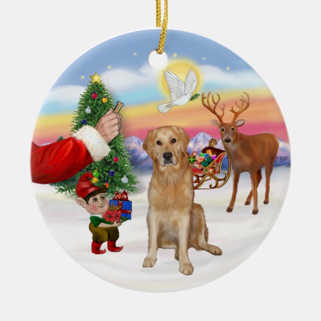 Treat for a Golden Retriever (K) Ceramic Ornament (Front)