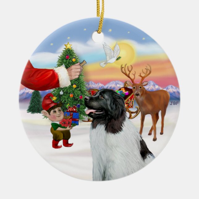 Treat for a Landseer Newfoundland Ceramic Ornament (Front)