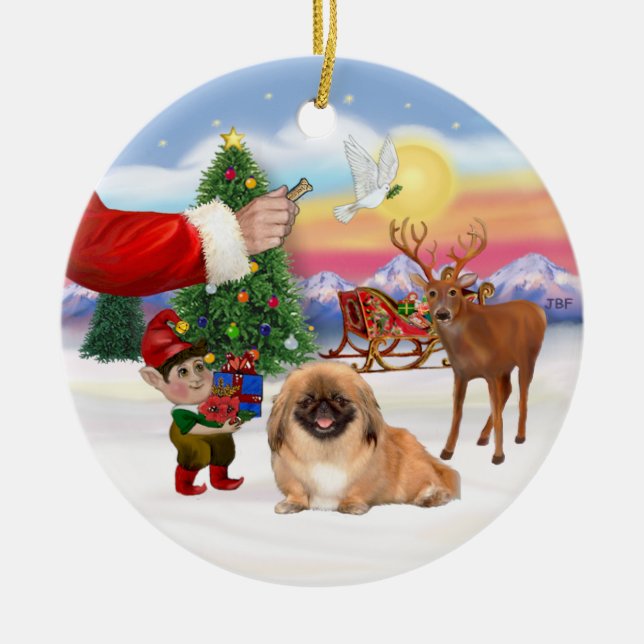 Treat for a Pekingese (#1) Ceramic Ornament (Front)