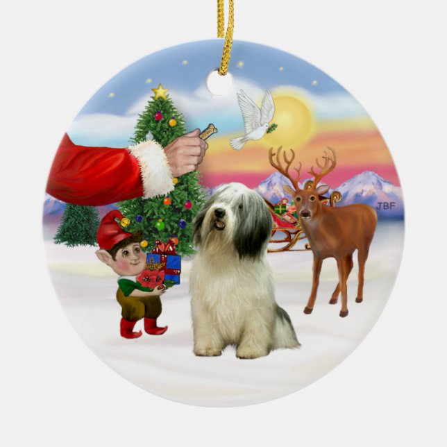 Treat for a Polish Lowland Sheepdog (#10) Ceramic Ornament (Front)