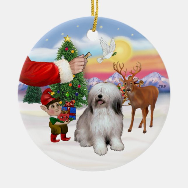 Treat for a Polish Lowland Sheepdog Ceramic Ornament (Front)