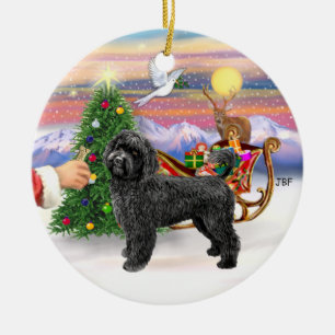 Treat for a Portuguese Water Dog (black, stand) Ceramic Ornament