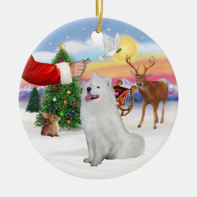 Treat for a Samoyed (#1) Ceramic Ornament (Front)