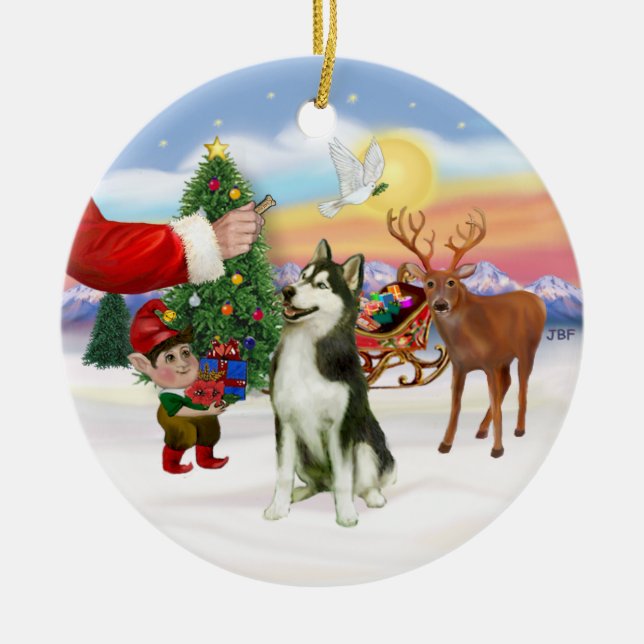 Treat for a Siberian Husky (#3) Ceramic Ornament (Front)