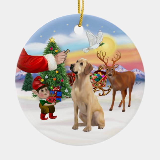Treat for a Yellow Labrador Ceramic Ornament (Front)