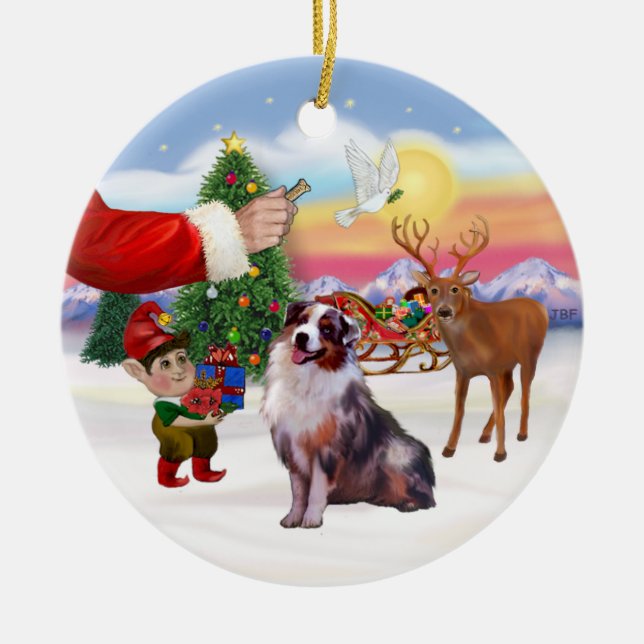 Treat for an Australian Shepherd (merle) Ceramic Ornament (Front)