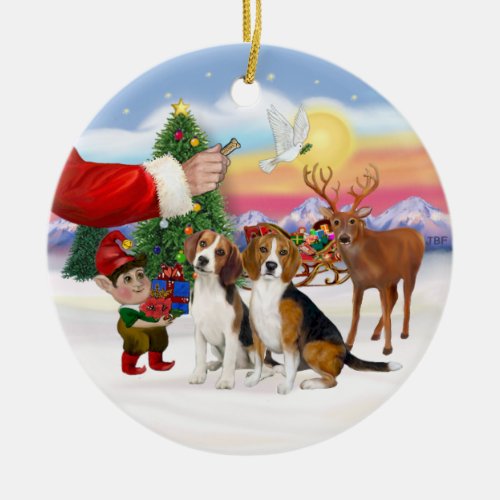 Treat for Two Beagles Ceramic Ornament