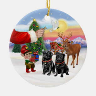 Treat for two Black Pugs Ceramic Ornament