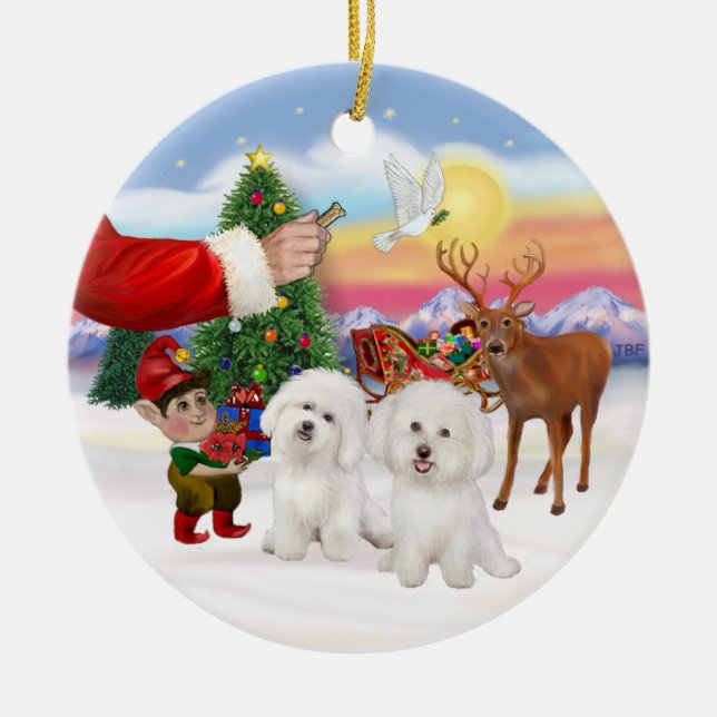 Treat forTwo Bichon Frise Ceramic Ornament (Front)