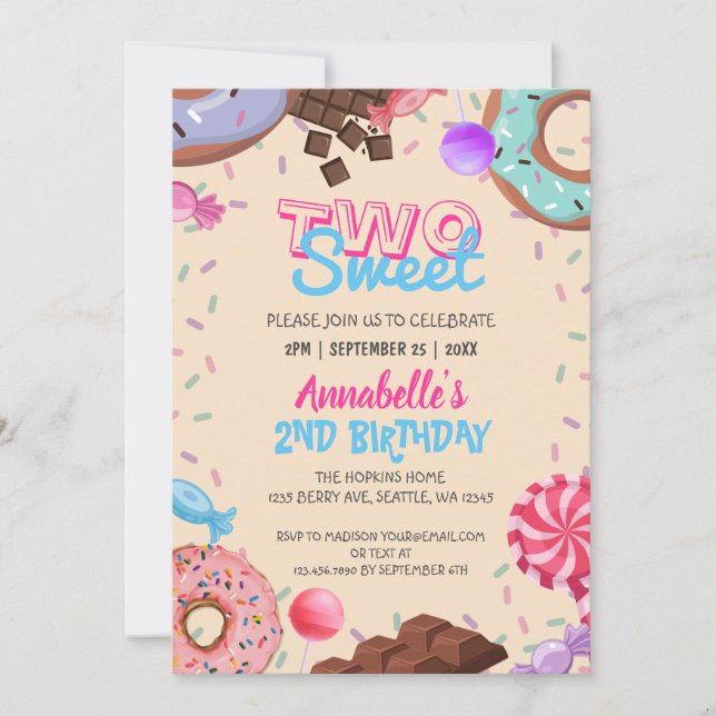 Treat Kid Chocolate Lollipop Sweet Second Birthday Invitation (Front)