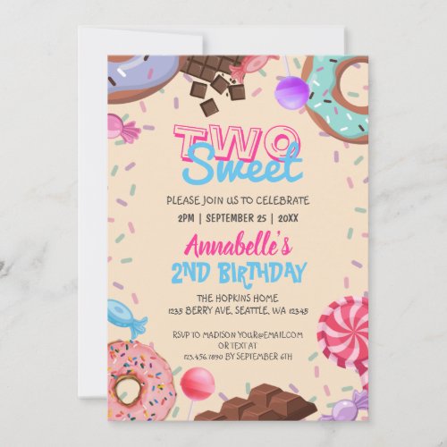 Treat Kid Chocolate Lollipop Sweet Second Birthday Invitation