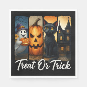"Treat or Trick" Halloween Brush Stroke Cat Napkins