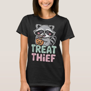 Treat Thief Raccoon With Candy Bucket Cute Hallowe T-Shirt