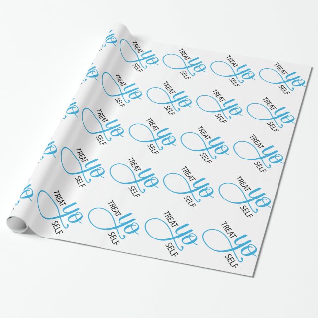 Treat Yo Self Blue Wrapping Paper (Unrolled)