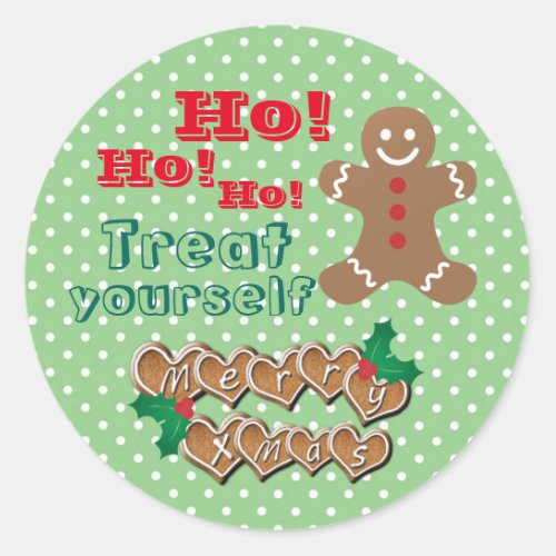 Treat Yourself Christmas Gingerbread and Dots Classic Round Sticker